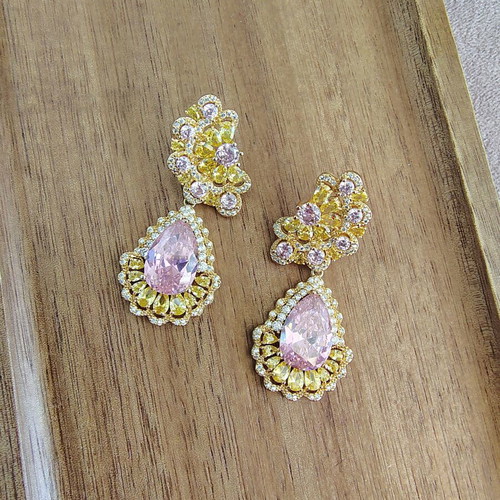 Earrings with zircon stones like new, pink and gold