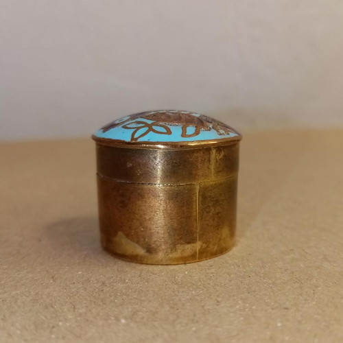 Cloisonné pill box vintage used with owl design