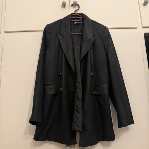 Blazer with leather texture, black, size L