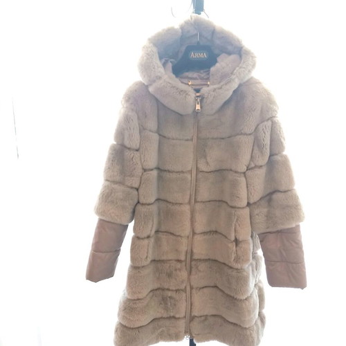 Arma leather rabbit fur coat like new, grey-beige, size S