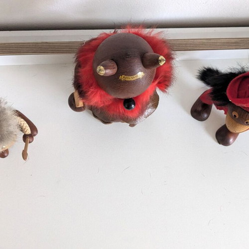 Vintage Hans Bølling Teak Monkey and 2 Danish Viking Figures used