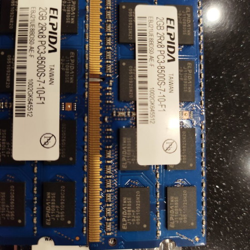 Elpida 2GB 2Rx8 PC3-8500S-7-10-F1 laptop memory used