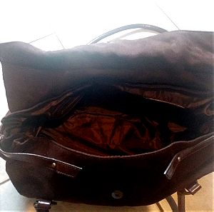 Καστόρινη τσάντα με δερμάτινα χερούλια