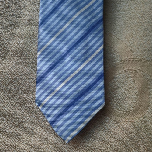 Amedeo Rusca Italian silk tie blue shades with white stripes