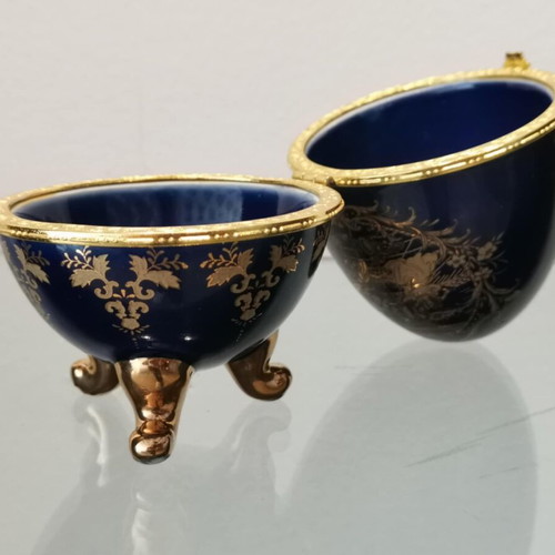 Porcelain egg used Cobalt Blue with gold designs Limoges