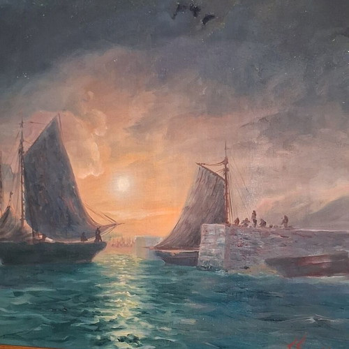 Giorgos Karagiorgis Signed Oil Painting Seascape on Canvas used
