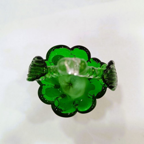 Vintage Miniature Art Glass Basket mint condition, emerald & white