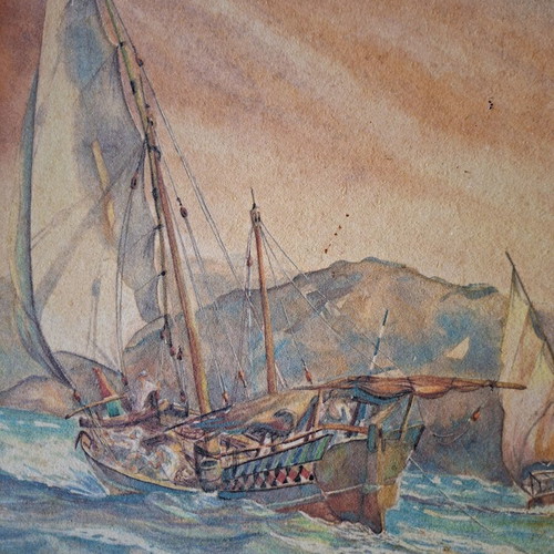Painting with nautical theme used, 45×32 cm