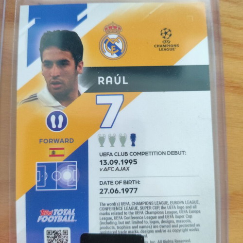 Topps Total Football Legends Real Madrid Raul card like new, numbered 23/99