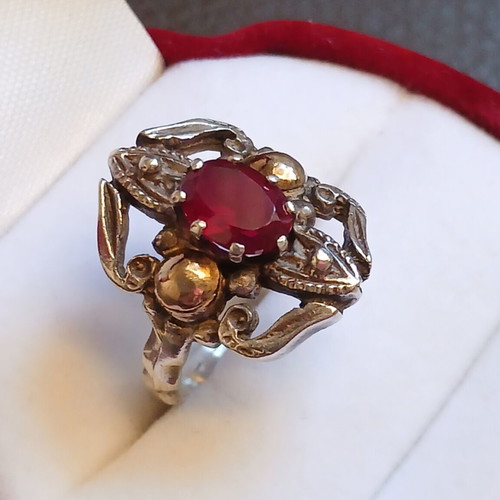 Silver gold ring with ruby, like new