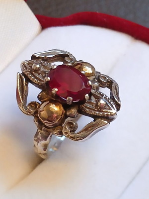 Silver gold ring with ruby, like new