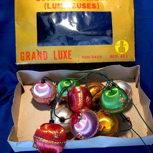 Vintage satin Christmas lights with box and drachma price