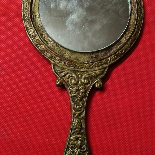 Vintage bronze hand mirror like new, 22 cm
