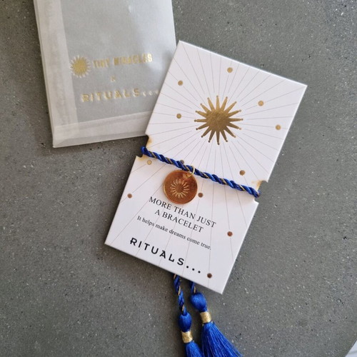 Rituals bracelet with pendant and adjustable cord, new blue and gold