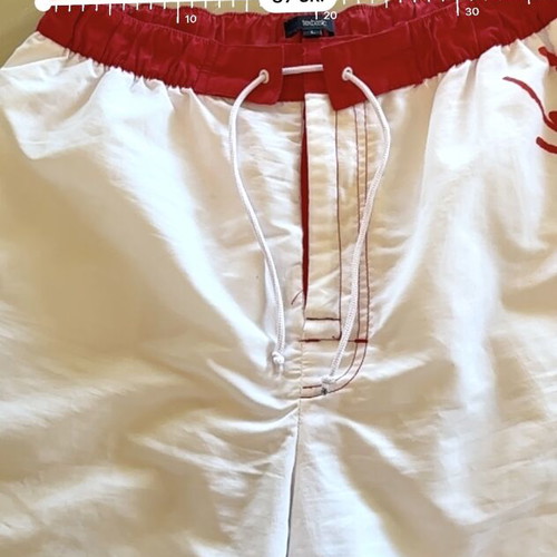 Men's Swim Shorts Large white/red with graffiti prints, like new