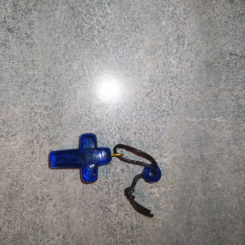 Cross used with gold crucifix, glass-like material, blue