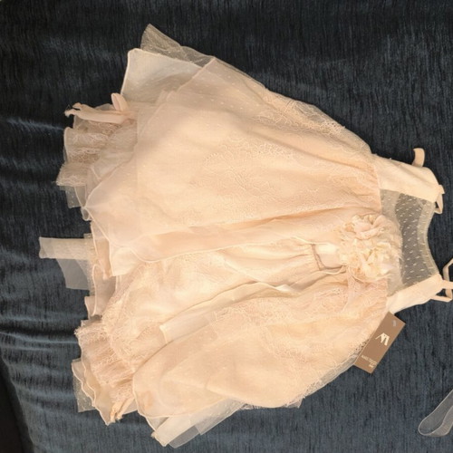 Makis Tselios Baptism Dress with Bolero and Built-in Pants, New, Soft Salmon