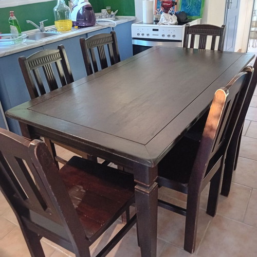 Wooden dining set black color used, table 85x160 cm with 6 chairs