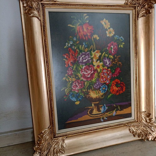 Embroidered painting used with floral theme in handmade frame 75x60
