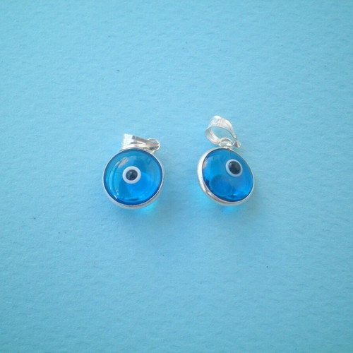 Silver evil eye charms 925, set of 2, 1 cm diameter