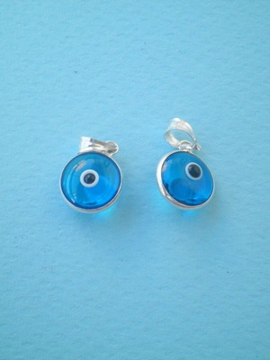 Silver evil eye charms 925, set of 2, 1 cm diameter