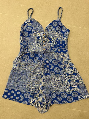 Zara one-piece romper new, white and blue, size L