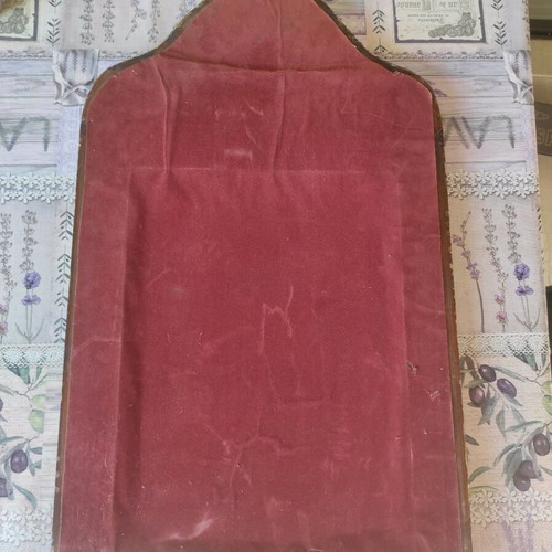 Vintage wooden handmade mirror 73x43cm with copper inscription 'καλημέρα' like new