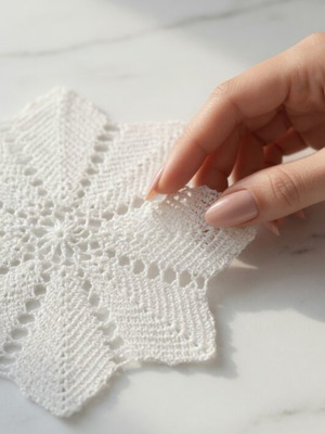 Handmade lace doily large with star pattern, new