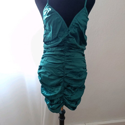 Discodaydream satin ruched strapped mini dress, Miss Pap, size M, new, emerald