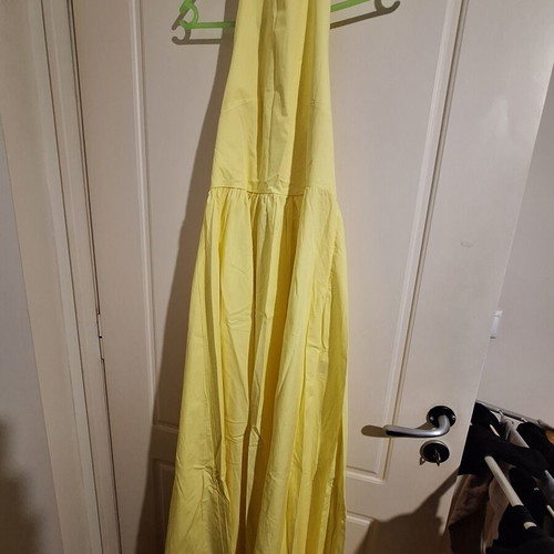 Kate London midi yellow backless dress with wide skirt new