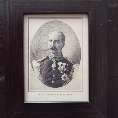 Engraving of King George I of Greece used, reprint in frame