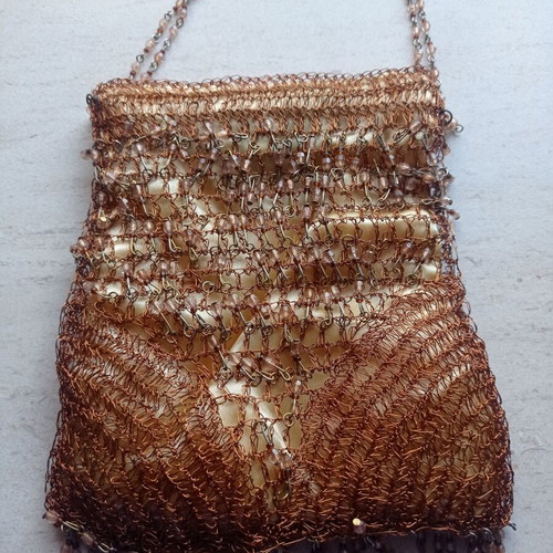 Evening bag like new with decorative beads, orange and gold