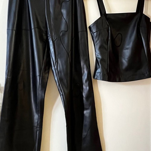 Leather pants and top made to order, size S, black