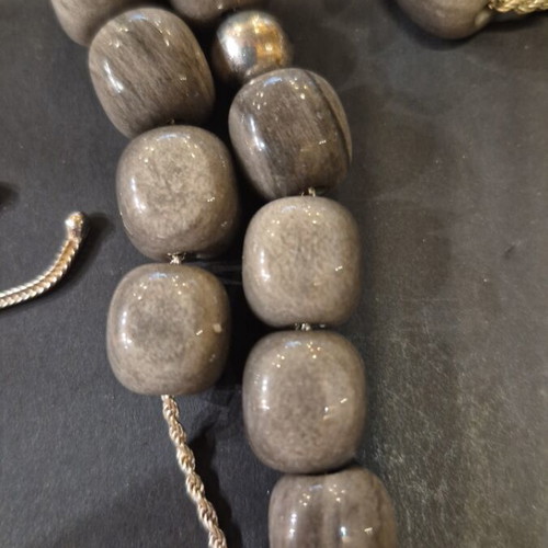 Komboloi with obsidian beads and silver elements new