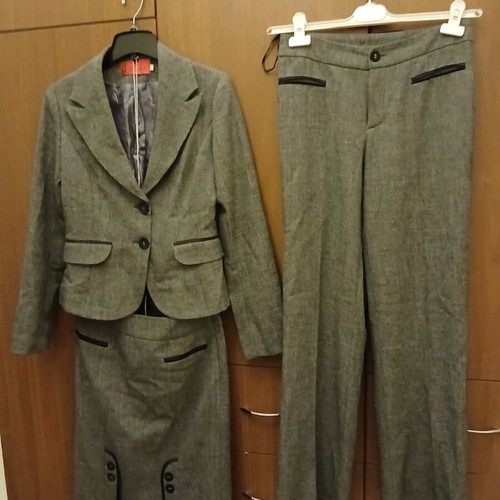 Set jacket, skirt and pants gray, size 38, like new