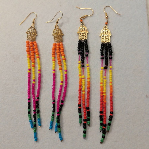 Moroccan style earrings, 2 pairs, long and lightweight, multicolor