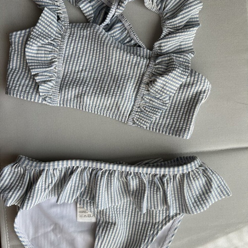 H&M girls' striped bikini set, blue-grey and white