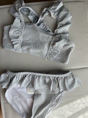 H&M girls' striped bikini set, blue-grey and white