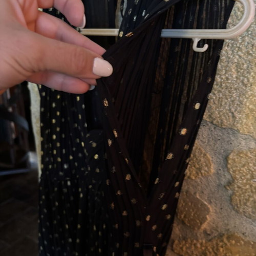 Zara dress black with gold polka dots, pleated, new, size XS