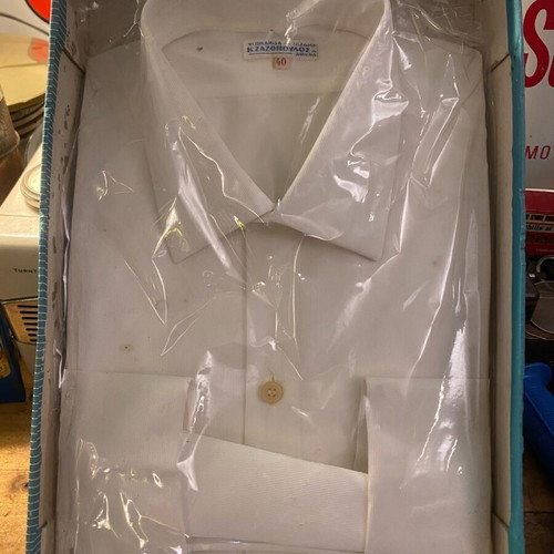 White dress shirt used, unworn, in original packaging