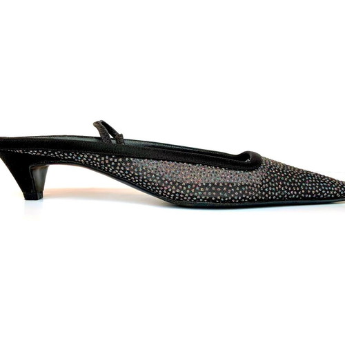 Rodo black satin slingbacks with iridescent crystals used