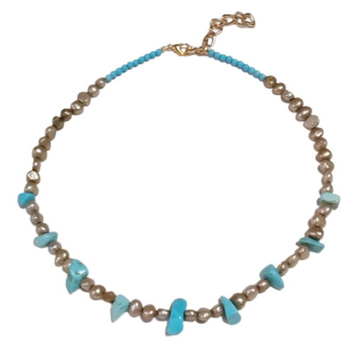 Necklace with freshwater pearls and haolite new, gold color