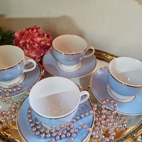 Doulton Bruce Oldfield 2004 porcelain tea cup set with gold trim, 4 pcs