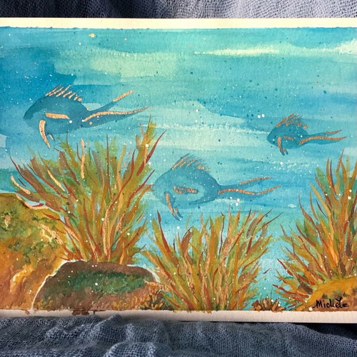 Gold fishes watercolour painting new, 15x20 cm