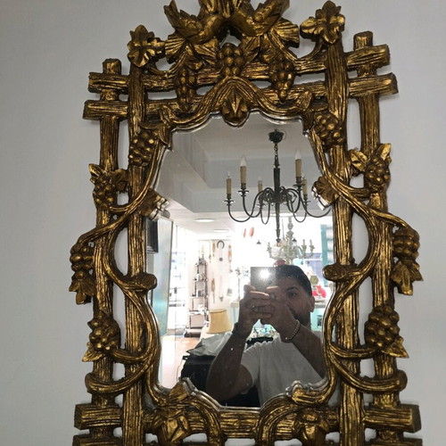 Large wooden mirror with carved gilded frame like new 85×55 cm