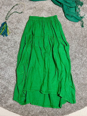 Linen skirt with feminine modern cut, green, size S