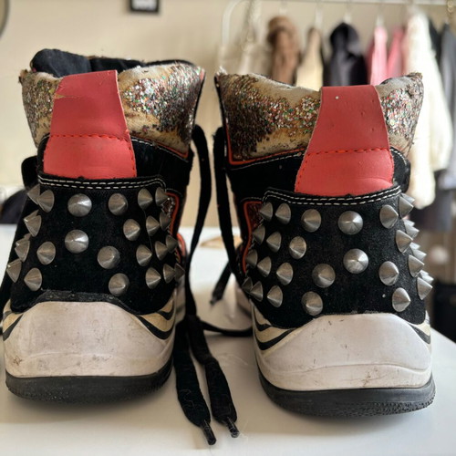 Ash basketball shoes used with studs and glitter, size 37, multicolor