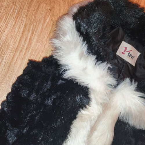 Vira Luxury Hooded Faux Fur Vest used, black and white contrast, size XL