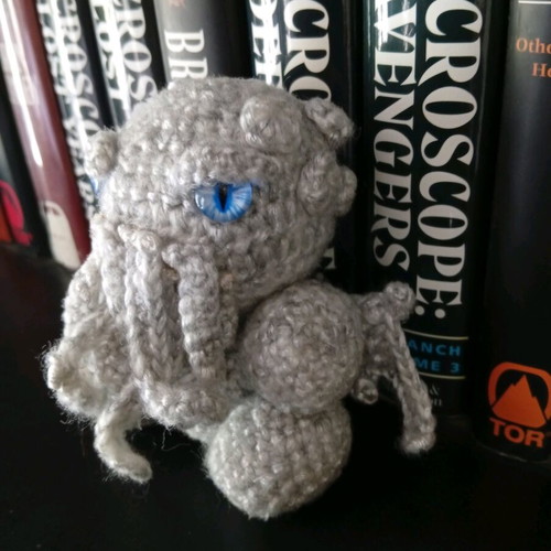 Handmade crocheted Cthulhu amigurumi like new with metallic yarn