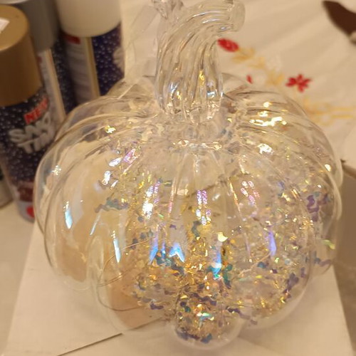Glass transparent pumpkin battery-operated 15cm